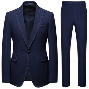 Nova moda esperta casual terno 2 peças conjunto de noivo melhor homem casamento único botões blazer e calça de comprimento total x0909