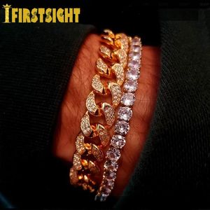 Urok Bracelets lodowe Bling 2 rzędowe CZ Bransoletka 12 mm srebrna kolor łańcucha mikro -bruka Kamienie dla kobiet mężczyzn Hip Hop Rock Jewelry