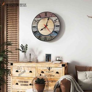 Meisd Qualidade Acrílico Redondo Relógio De Parede Vintage Quartzo 35cm Assista Antique Design Retro Decor Room Rústico Horloge 210325