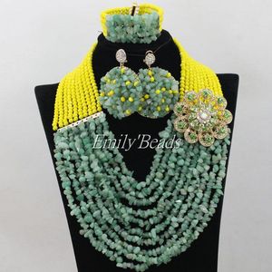 Orecchini collana affascinante perle di cristallo africano giallo perle nigeriane set e jeightly set da sposa set donna regalo aij458