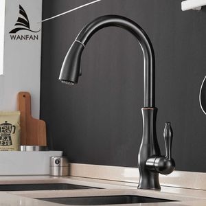 Kitchen Faucets Black Single Handle Pull Out Kitchen Tap Single Hole Handle Swivel 360 Degree Water Mixer Tap Mixer Tap 866011 210724
