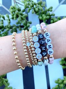 Letter Mama Strands Bracelet Natural Stone Beaded Stretch Bracelets for Women Fashion Jewelry Will and Sandy Black Green