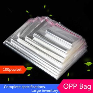 100 Multiple size Clear Self-adhesive Cello Cellophane Bag Self Sealing Small Plastic Bags for Candy Packing Resealable Bag X0803
