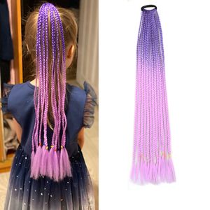 Rainbow Ponytail Hair Extension with Elastic Band Colored Synthetic Fake Hairpiece Kanekalon for Hair False Overhead Pigtail on Sale
