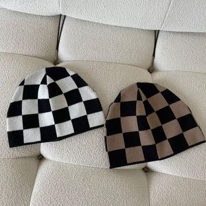 Caps & Hats Chessboard Checkered Knitted Baotou Hat Children's Autumn And Winter Korean Version Versatile Self Closing Net Red Pile