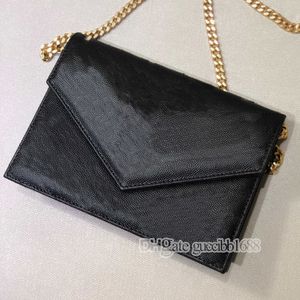 Top quality calfskin caviar chevron quilted black envelope bag genuine leather wallet on chain small WOC credit card holder designer clutch luxury bags 19cm