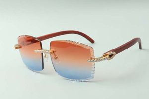 óculos de sol de diamantes sem fim de designers 3524022, lente de corte óculos de madeira originais naturais, tamanho: 58-18-135mm