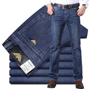 Italien Märke Tjock Mäns Jeans Trousers Bomull Straight Elastic Höst Winer Business Pants Classic Style Jeans Denim Male Pants 211103