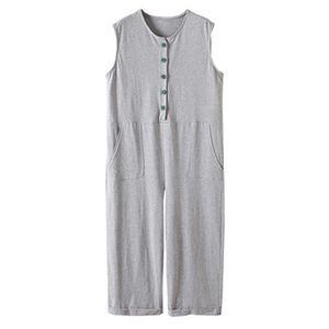 Kanske är du grå svart ärmlös tankknapp Pocket Back Letter Print Loose Casual Ankel-längdbyxor Jumpsuit J0085 210529