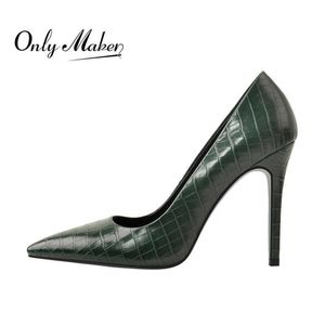 Andermaker Женские острые носки Darksea Зеленый скольжение на тонких каблуках каменные патентные кожаные шпильки насосы