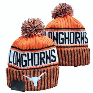 New College Longhorns Football Beanies Sport Pom Cuffed Knit Hat Orange Pom Pom Cap Team Knits Mix And Match All Caps