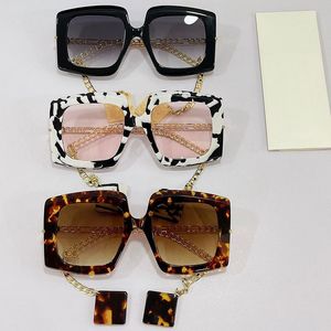 Womens Sunglasses 0722S fashion classic black large square plate frame metal chain temples with pendants woman personality travel vacation glasses designer UV400