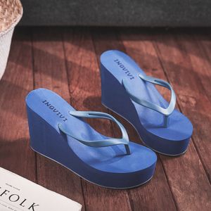 Sommarkvinnor Eva Thick High Heel Wedges Tofflor Mode 2021 Kvinna Beach Flops Sandalias Plattform Causal Solid Claquette Femme K722