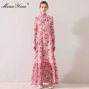 Fashion Designer dress Spring Summer Women's Dress Long sleeve Floral-Print Slim Maxi Dresses 210524