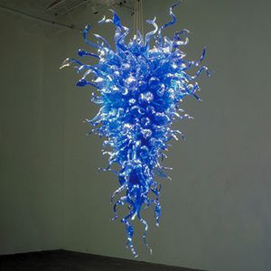 Blue Glass Pendant Lamp LED Hand Blow Chandelier Light Fixtures Large Home Hotel Art Decoration Lighting 135 CM High