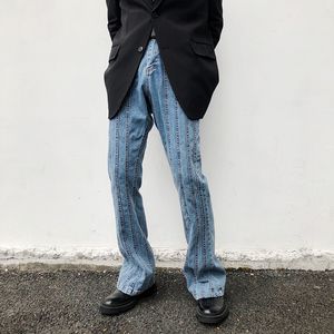 High Street Patchwork Gestreifte gewaschene Denm Hose übergroße Männer und Frauen gerade beiläufige Flare Hosen Lose Jeans