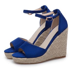 Wedge Sandals Women Platform High Heels Summer Shoes Womens Sandles Ankle Strap Dress Office Navy Blue Big Size
