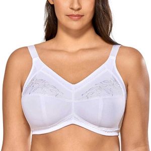 Women's Full Coverage Embroidered Support Wirefree Mastectomy Pocket Cotton Bra Plus Size 210623