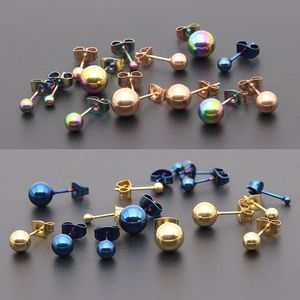 Stud 10Pcs/Lot Wholesale Round Ball No Faded 316L Stainless Steel Earrings Men Women Titanium Punk Jewelry