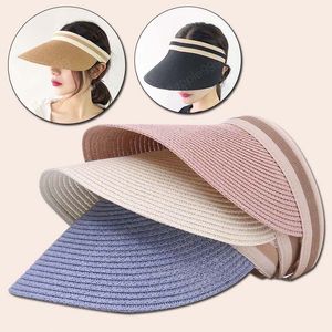 2021 verão mulher chapéu de sol anti-uv feminino viseira ao ar livre bonés feitos à mão tampa de palha casual tumple chapéu de praia vazio boné