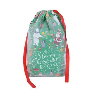 Wrap Christmas Gift Packaging Bag Drawstring Gifts Bags Storage Double PE Plastic Colorful Durables Cartoon Pictures Pattern Bear Cute