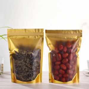 Clear and Gold Matte Zip Lock Packing Bags Multiple Sizes Standing up Zipper Seal Mylar Foil Packaging Coffee Tea Stand Pouches Resealable Moistureproof