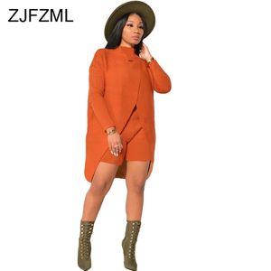 Kaszmirowy sweter kobiety dwa kawałki zestawy jesień zima ciepłe ubrania przedni wysoki podział z długim rękawem luźne górne wysokie talia szczupły spodenki 210709