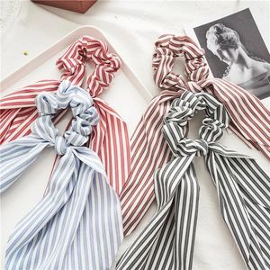 2021 Striped Elastic Hair Bands Scrunchies Streamers Bow Hair Scarf Ribbon Rope Hair Accessories Elastic Hairbands Ponytail Headdress