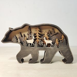 UPDATE Bear Christams Deer Craft 3D Laser Cut Wood Home Decor Gift Art Crafts toy Wild Forest Animal Table Decoration Bear Statues Ornaments Room Decorating