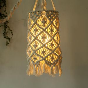 Lampa täcker nyanser El Bekväm stickning Lampskärm Livingroom Bohemian Style Pendant Shade Bedroom Eye Protection Handwoven Light Cover