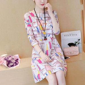 Casual Dresses 2021 Spring Summer Cotton Dress Linen Plus Size Midi For Women Long Seeve Vestido 6264 KJ5102