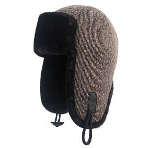 Russia Ushanka Knitted Winter Hat For Men Thicken Warm Autumn Faux Fur Thermal Bombers Hat Earflap Pilot Trapper Snow Cap