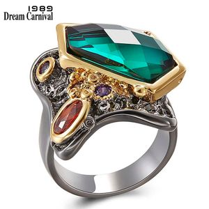DreamCarnival 1989 Fancy Cut Zircon Ring Women Wedding Party Multi-Colors Stunning Fashion Jewelry Black Gold Rings WA11554