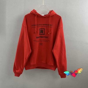 Red Vetements Felpa con cappuccio 2021FW Uomo Donna Alta qualità R Print Vetements Felpe Oversize VTM Pullover S0804