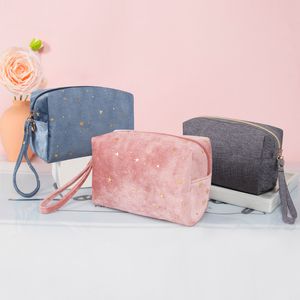 Borsa cosmetica in velluto morbido da donna vintage con cerniera Borse per trucco a forma di stella d'oro Tinta unita Custodia da viaggio per trucco da donna