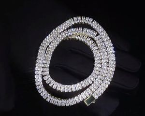 3mm 2 rad 14k guldfinish Tennis chace choker lab diamant zircon silver pläterad hip hop halsband 18inch 22inch