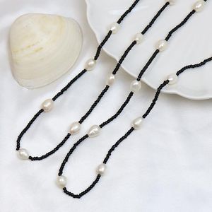 Pendant Necklaces 5 Pcs Black Beaded Pearls Chain Handmade Long Glass Fashion Jewelry Mask Sun-glasses 90064