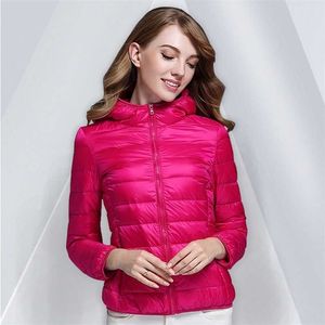 Wywan Kobiety Jacket Fall / Winter Hooded Ultra-Light Moda Lekka Kurtka Down Kobiety Koreańska Wersja Kurtka Ciepłe Lightwe 211007