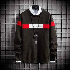 Sweter Mężczyźni Streetwear Moda Paski Pullover Knitwear Koszula Pull Homme Jesień Zimowe Bawełniane Swetry Mężczyźni Odzież Y0907