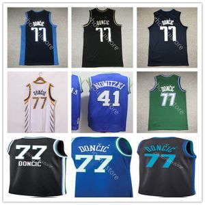 Top Men Basket Luka 77 Ny Doncic Jersey Throwback Dirk 41 Nowitzki Stitched Green Black White Top Quality Sport Shirt Snabb leverans