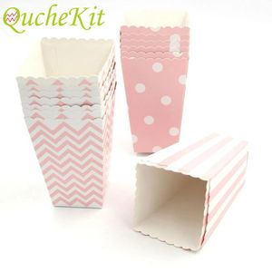 12st Popcorn Box Dot Wave Striped Rosa / Blå Tema Party Decoration Paper Candy / Sanck / Popcorn Box Bröllopsfödelsedagstjänster