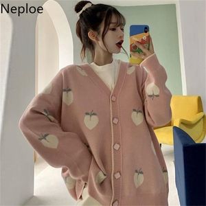Neploe Sweater Cardigan Cute Pink Sweaters Women Peach Cardigans Knit Oversized Tops Korean Autumn Long Sleeve Pull Femme 210812