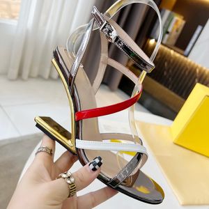 SUMMER WOMEN'S SANDALS Brand shoes Cassandra yellow patent leathers sandal opentoe with sexy thin heels ankle strap lady letter sandalies size 35-41 with box red gold