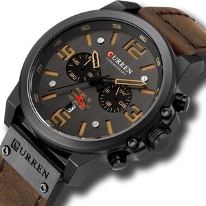Mens Klockor Top Luxury Brand Vattentät Sport Armbandsur Kronograf Kvarts Militär Äkta Läder Relogio Masculino Reloj