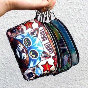 Djurmynt Purses Fashion Print Purse With Zipper Plush Key Chain Bag Kawaii Handgjorda Barn Läder Barn Plånbok