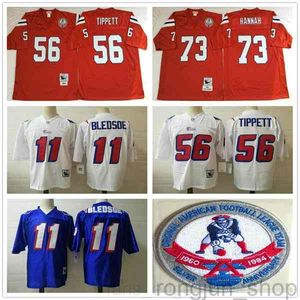 NCAA 1984 Retro #56 Andre Tippett Jersey de futebol vintage costurou #73 John Hannah #11 Drew Bledsoe Blue Red White Jerseys Shirts S-3xl