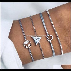 Charm Jewelry Drop Delivery 2021 Bracelets Set 4Pcs Package World Map Heart Triangle Aessory White Stone Setting Rope Bead Chain Sier Color P