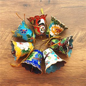 10pcs Chinese Key Charm Cloisonne Enamel Filigree Bell Pendant Ornaments Christmas Tree Hanging Decoration Small Gifts item for Wedding Party Guest