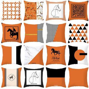 Cushion/Decorative Pillow Modern Nordic Autumn Orange Color Geometric Plaid Cushion Cover Polyester Fall Decor Pillowcase Sofa Couch Throw P