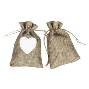 Christmas Decorations Flax Bags Burlap Drawstring Pouch Love Heart Gifts Bag Wedding Party For Coffee Beans Candy Makeup Jewelry,50Pcs